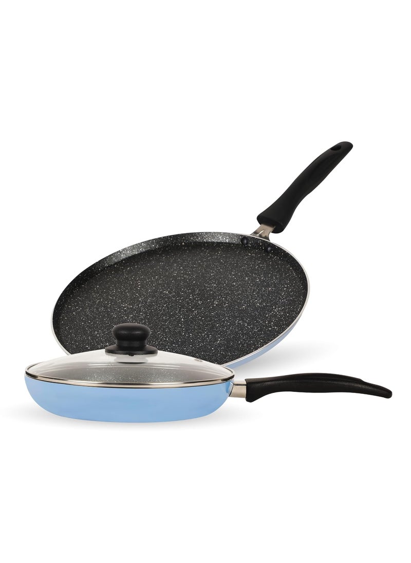 FACKELMANN Fackelmann 3 pcs Cookware 28 CM Tawa for Roti/Dosa and 24 CM Frying Pan, Non Stick | Cologne Range | Riveted Handles for Strong Hold | Even Heat Distribution for Efficient Cooking  - Image 1