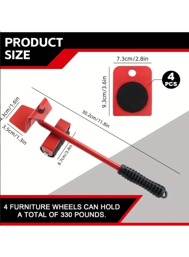 5-Pack Heavy Duty Furniture Lifter Kit - 330LB Capacity Moving System for Couches/Beds/Appliances | No Battery Needed | Non-Slip PU Pads & Adjustable Height Tools - Image 5