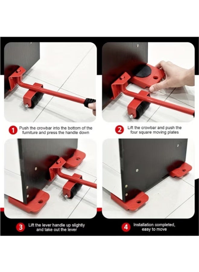 5-Pack Heavy Duty Furniture Lifter Kit - 330LB Capacity Moving System for Couches/Beds/Appliances | No Battery Needed | Non-Slip PU Pads & Adjustable Height Tools - Image 3