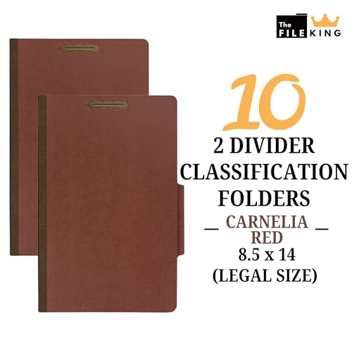 The File King Two Divider Legal Size Pressboard Classification File Folder - Brick Red | Made in America | Box of 10 | Top Tab | 2” Expansion | Durable 2-Inch Fastener Prongs - Image 2