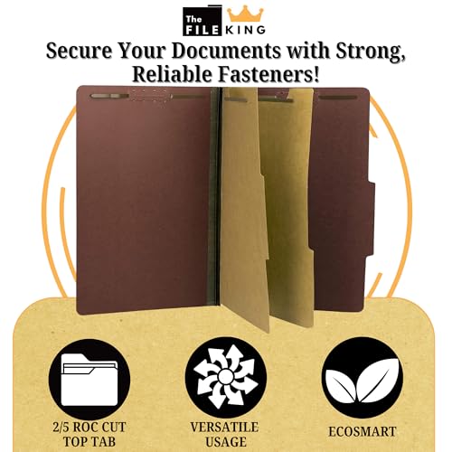 The File King Two Divider Legal Size Pressboard Classification File Folder - Brick Red | Made in America | Box of 10 | Top Tab | 2” Expansion | Durable 2-Inch Fastener Prongs - Image 3