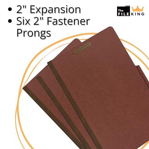 The File King Two Divider Legal Size Pressboard Classification File Folder - Brick Red | Made in America | Box of 10 | Top Tab | 2” Expansion | Durable 2-Inch Fastener Prongs - Image 4