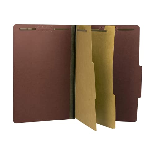 The File King Two Divider Legal Size Pressboard Classification File Folder - Brick Red | Made in America | Box of 10 | Top Tab | 2” Expansion | Durable 2-Inch Fastener Prongs - Image 1