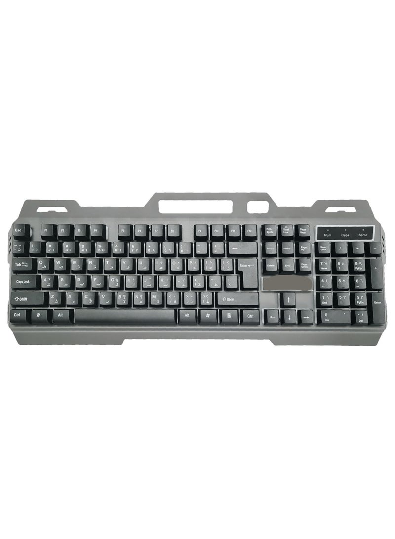 Gaming Keyboard – 104 Keys, Rainbow LED Backlight, Arabic & English Layout, Metal-Top Design, Comfortable Typing, Black  - Image 2
