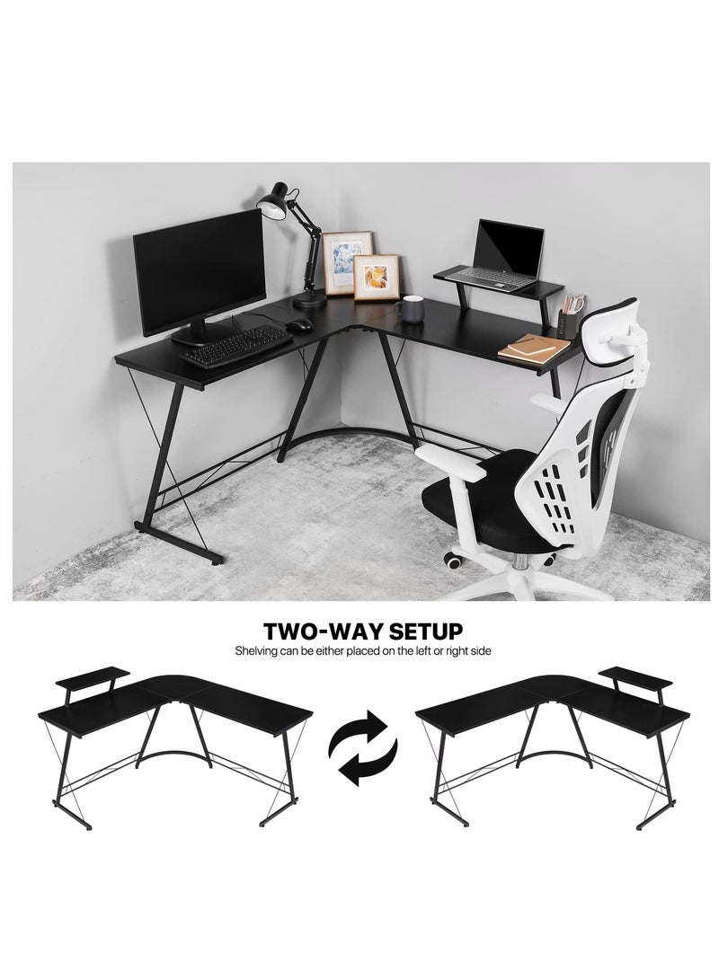 ZUIHAO L Shape Computer Desk with Storage Shelf Study Writing Table for Home Office, Modern Simple Style PC Desk, Black Metal Frame, Rural retr - Image 3