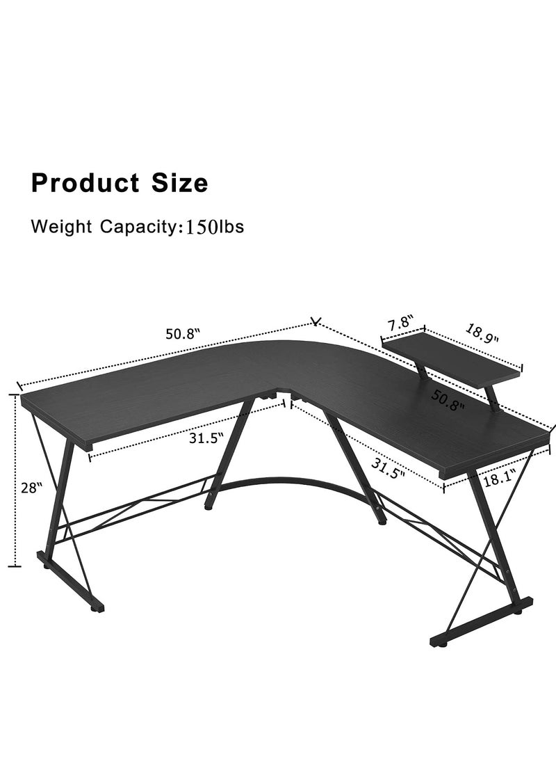 ZUIHAO L Shape Computer Desk with Storage Shelf Study Writing Table for Home Office, Modern Simple Style PC Desk, Black Metal Frame, Rural retr - Image 2