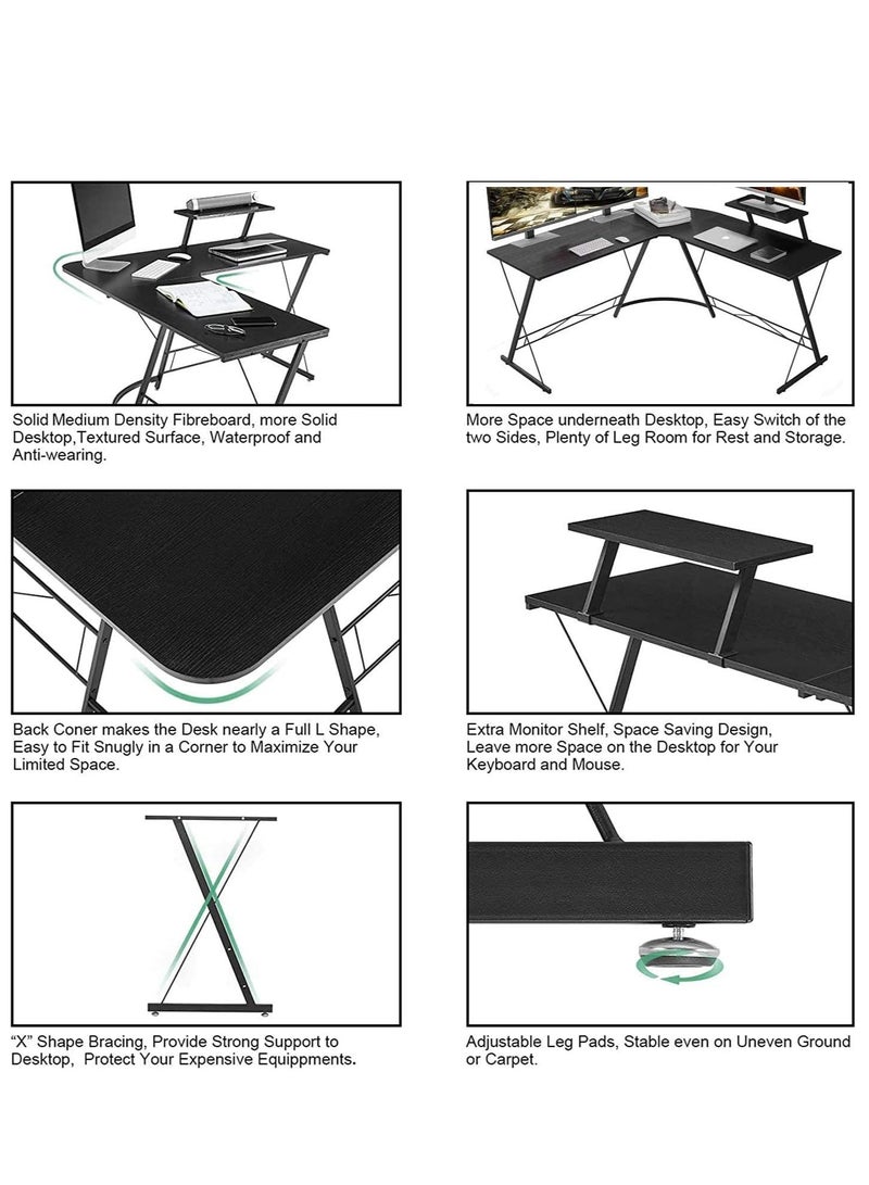 ZUIHAO L Shape Computer Desk with Storage Shelf Study Writing Table for Home Office, Modern Simple Style PC Desk, Black Metal Frame, Rural retr - Image 4