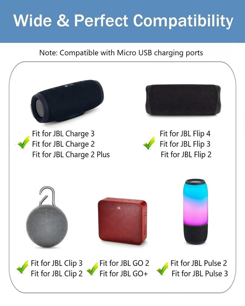 Superer 5Ft Micro USB Charger Cable Fit for JBL Flip 4, Flip 3, Flip 2, JBL Charge 3, Charge 2, Charge 2+ Plus, Pulse 3, Pulse2, Clip 2, Clip 3, GO, GO2 Wireless Bluetooth Speaker Power Adapter Cord - Image 2