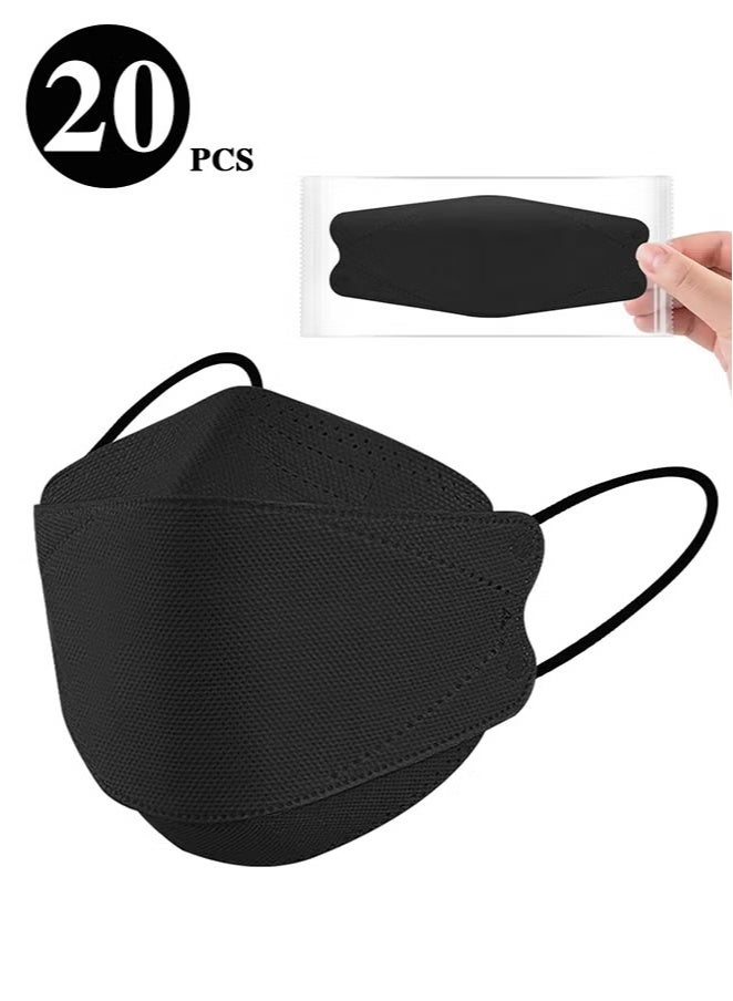 20 Piece Black Disposable Face Masks, 4 Layers Black Masks Individually Wrapped, with Elastic Ear Loop, Breathable and Comfortable Adult Masks - for Office, Outdoor, Daily Use - Image 1