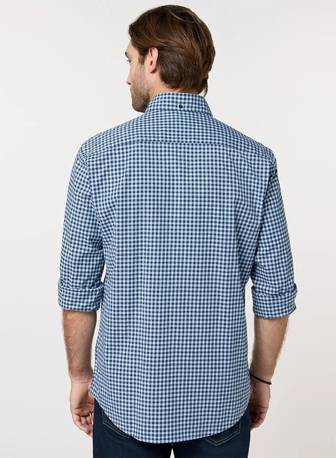MANNERISM  The Crisp Check Light Blue Gingham Shirt with Fresh Breathable Cotton for Men | Best Price UAE