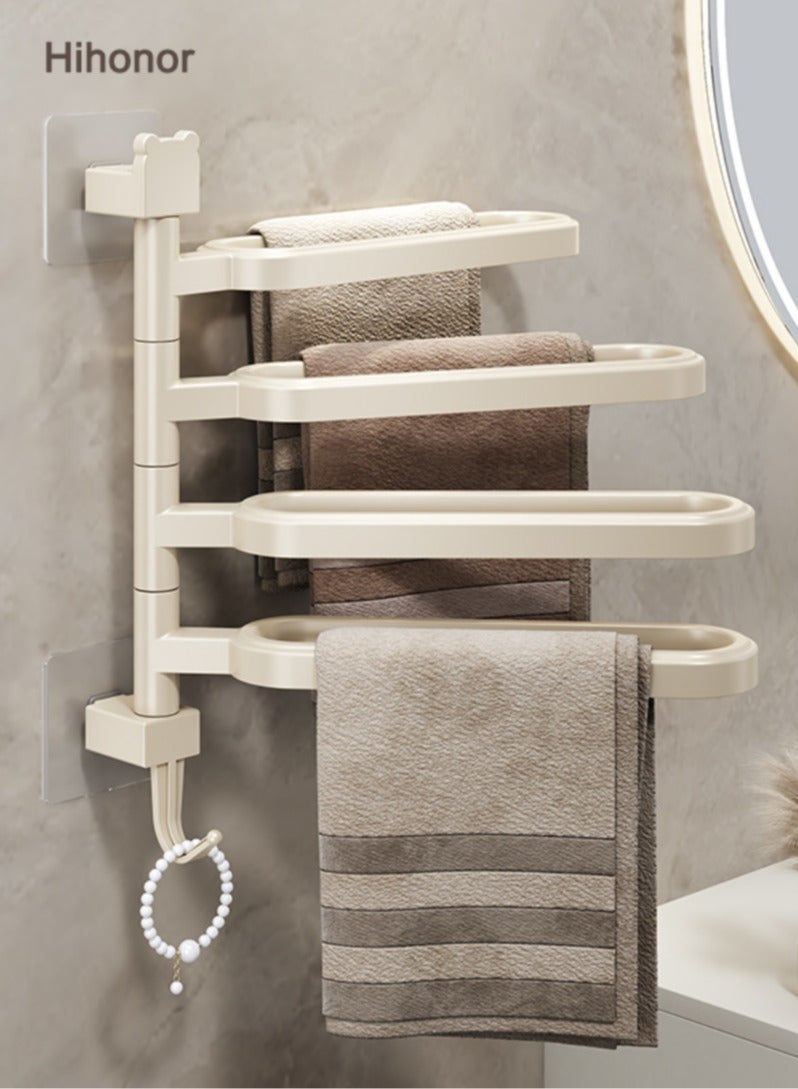 هاي هونور رف مناشف دوّار جداري، لاصق ذاتي بدون حفر، 4 أذرع تدور 180°، حامل مناشف موفّر للمساحة، منظم حمام، أبيض - Image 1