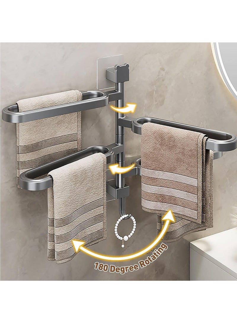 هاي هونور رف مناشف دوّار جداري، لاصق ذاتي بدون حفر، 4 أذرع تدور 180°، حامل مناشف موفّر للمساحة، منظم حمام، أبيض - Image 3