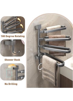 Swivel Towel Rack, Wall Mounted Self Adhesive Towel Rail Bathroom Organiser, Towel Holder 180 Degree Rotating Slipper Hanger 4 in 1, Space Saving Towel Holder for Bathroom, White - pzsku/ZF8B92C147CD7121D012DZ/45/_/1729500332/8b06b8c3-687f-40e0-b95b-00991203402d