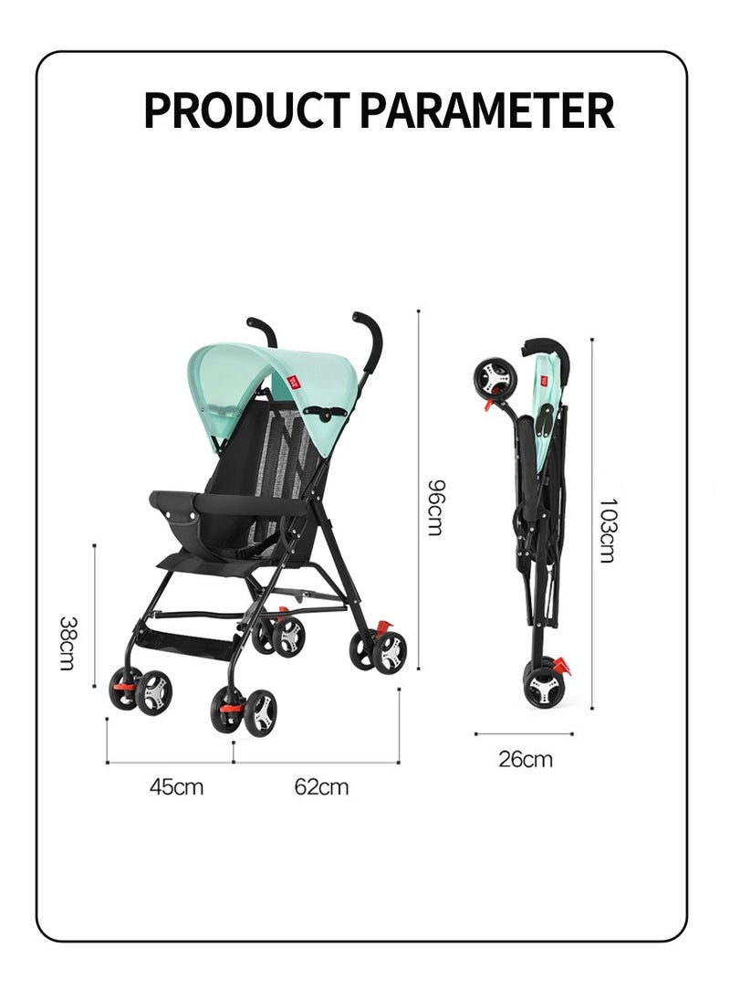 Beirui 4-Wheel Stroller Lightweight, Fast, One-Handed Folding with Top Tray Compact and Stylish Design for Newborn to 4 Years Baby Stroller, Child Stroller, Lightweight Travel Stroller with Adjustable Handle and Backrest, One-Handed Folding for Overhead Storage on Airplanes, Shopping, Walking, Traveling  - Image 3