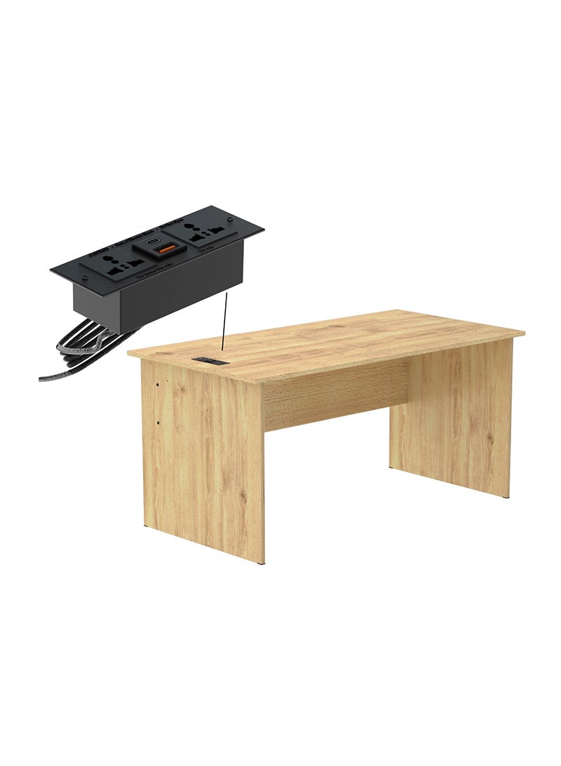 Mahmayi Mahmayi MP1 160x80 Writing Table Without Drawers - Oak with Black BS01 Desktop Socket with USB AC Port for Office, Home, and Meeting Room 17 cm - Image 1