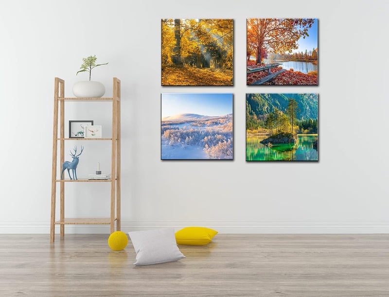 OKEXCKK Four Seasons Landscape Canvas Wall Art Decor - Spring Summer Autumn Winter Colorful Tree Painting Modern Nature Forest Prints Artwork Picture for Bathroom Office Decoration - Image 4