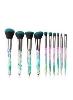 Tenmon Makeup Brushes Crystal Handle Set Tenmon 10 Pcs Crystal Transparent Handle Kabuki Powder Foundation Brush Concealer Eye Shadow Eyeliner Eyebrow Brush (Green)  - Image 1