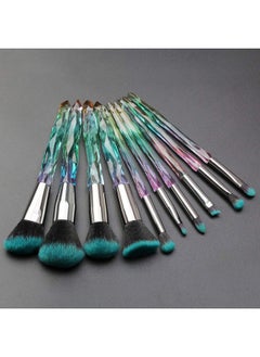 Tenmon Makeup Brushes Crystal Handle Set Tenmon 10 Pcs Crystal Transparent Handle Kabuki Powder Foundation Brush Concealer Eye Shadow Eyeliner Eyebrow Brush (Green)  - Image 2