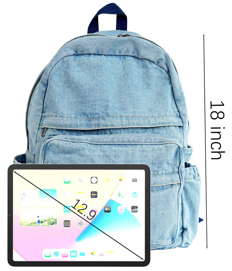 YunZh Denim Backpack Casual Style Lightweight Jeans Backpacks Classic Retro Travel Daypack - Image 3