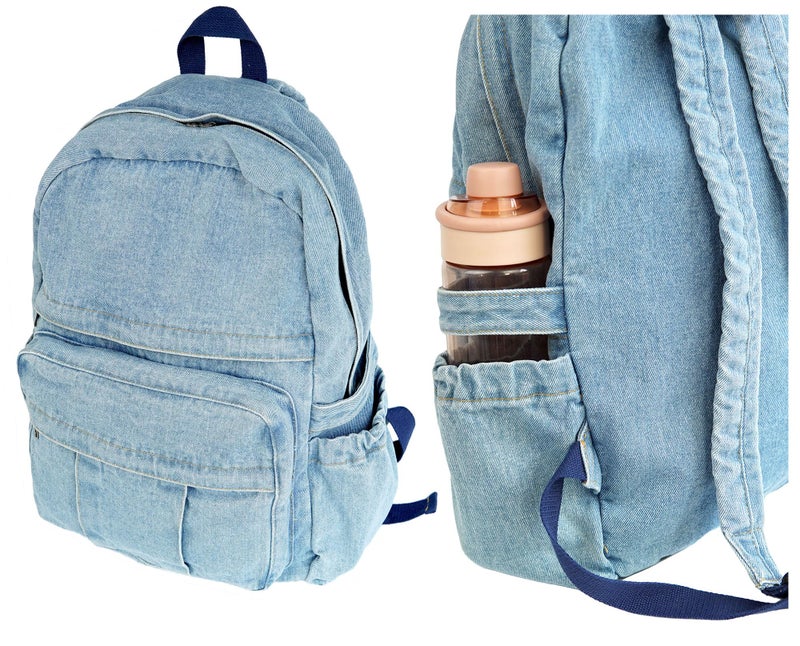YunZh Denim Backpack Casual Style Lightweight Jeans Backpacks Classic Retro Travel Daypack - Image 4
