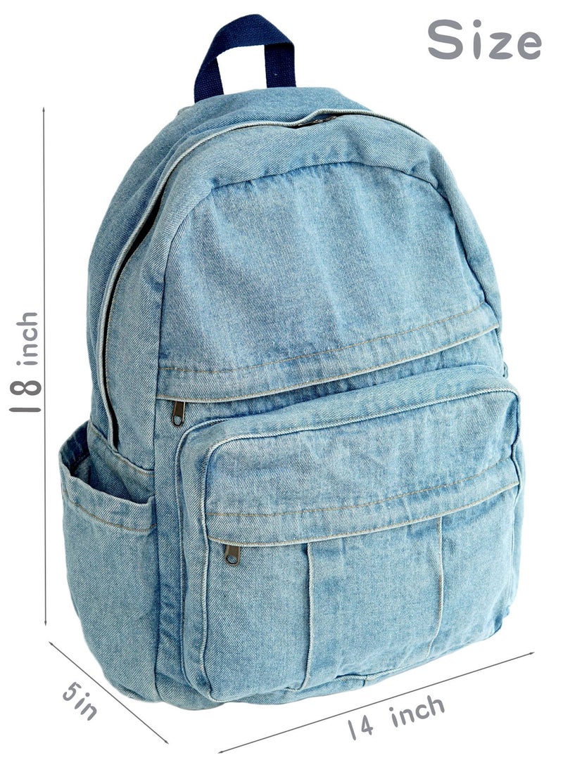 YunZh Denim Backpack Casual Style Lightweight Jeans Backpacks Classic Retro Travel Daypack - Image 5
