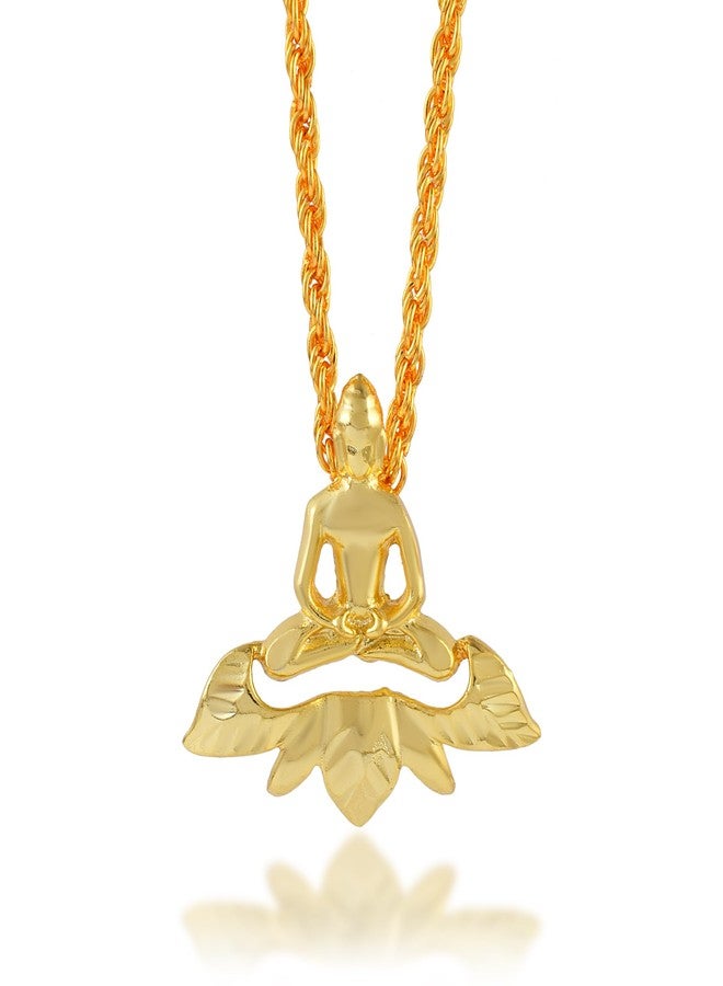 Memoir Brass 24Kt Micron Gold Gautam Buddha on Lotus chain Pendant Necklace, for Men Women Buddhist Tibetan spiritual Jewellery(PCDM3786-Buddha) - Image 1