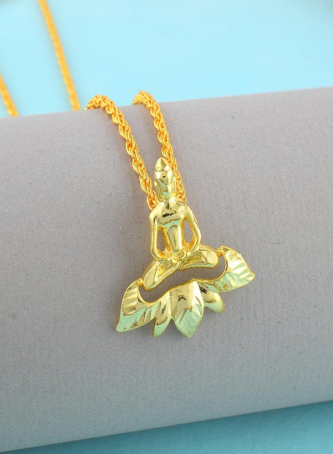 Memoir Brass 24Kt Micron Gold Gautam Buddha on Lotus chain Pendant Necklace, for Men Women Buddhist Tibetan spiritual Jewellery(PCDM3786-Buddha) - Image 2