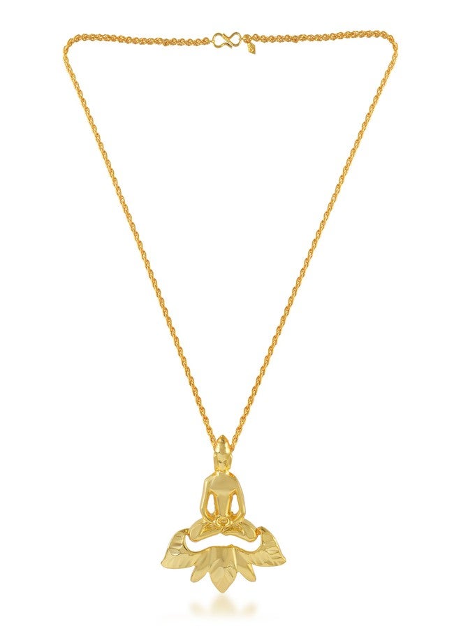 Memoir Brass 24Kt Micron Gold Gautam Buddha on Lotus chain Pendant Necklace, for Men Women Buddhist Tibetan spiritual Jewellery(PCDM3786-Buddha) - Image 4