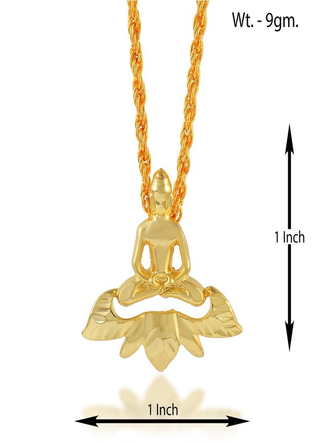 Memoir Brass 24Kt Micron Gold Gautam Buddha on Lotus chain Pendant Necklace, for Men Women Buddhist Tibetan spiritual Jewellery(PCDM3786-Buddha) - Image 3