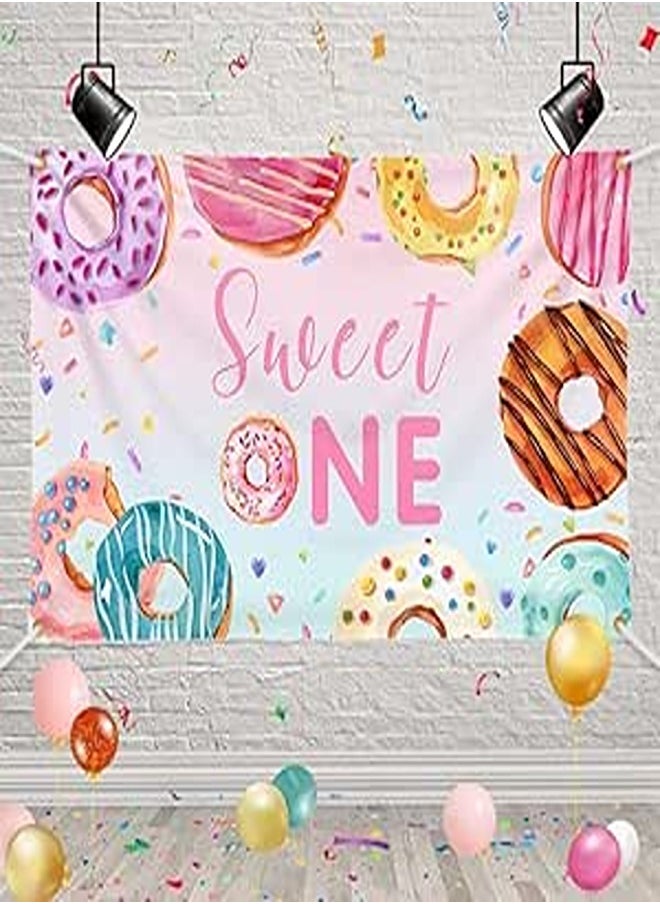 Dnout Sweet One 1st Birthday Banner for Girls Kids Birthday Party Backdrop Sprinkle Colorful Dnout Grow Up Decorations Background Cake Table Photobooth Prop Supplies 72.8x43.3 Inch 