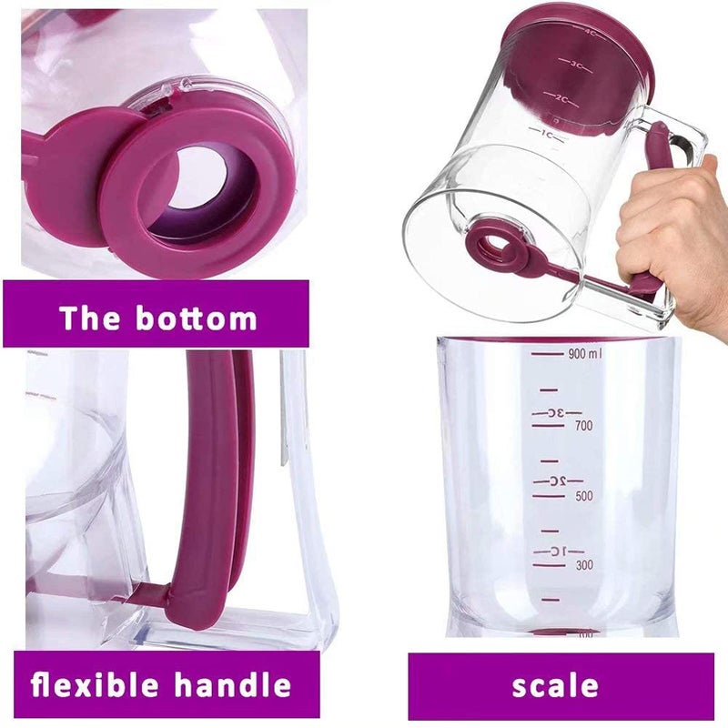 PCTC 4 Cup Pancake Cupcake Batter Dispense, 900mL Pancake Dispenser For Batter With Measuring Label Squeeze Handle Bracket and Silicone food brush for Cupcakes Crepes, Cake or Any Baked Goods - Image 4