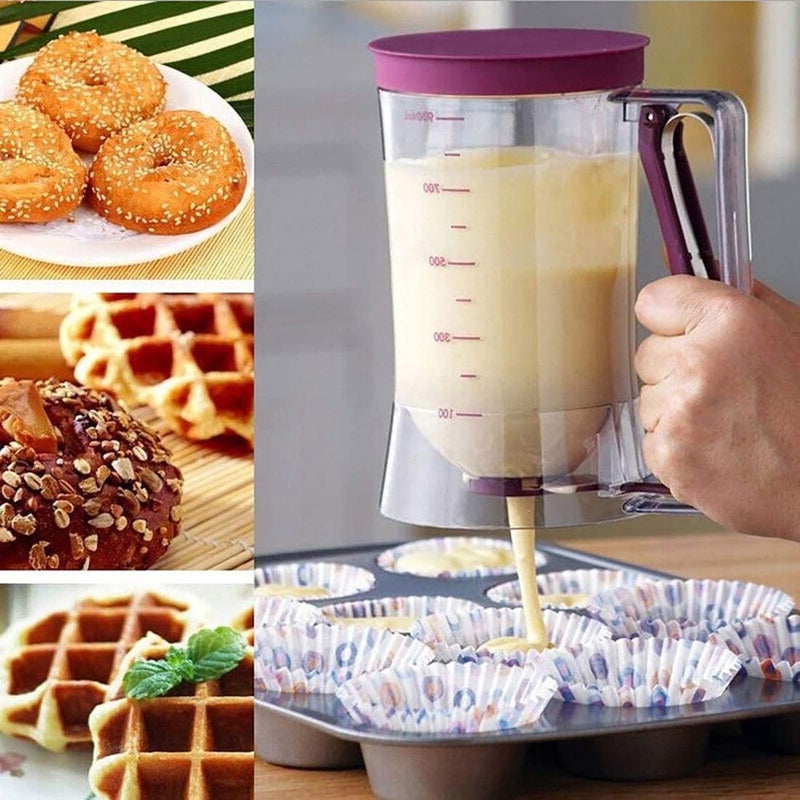 PCTC 4 Cup Pancake Cupcake Batter Dispense, 900mL Pancake Dispenser For Batter With Measuring Label Squeeze Handle Bracket and Silicone food brush for Cupcakes Crepes, Cake or Any Baked Goods - Image 5