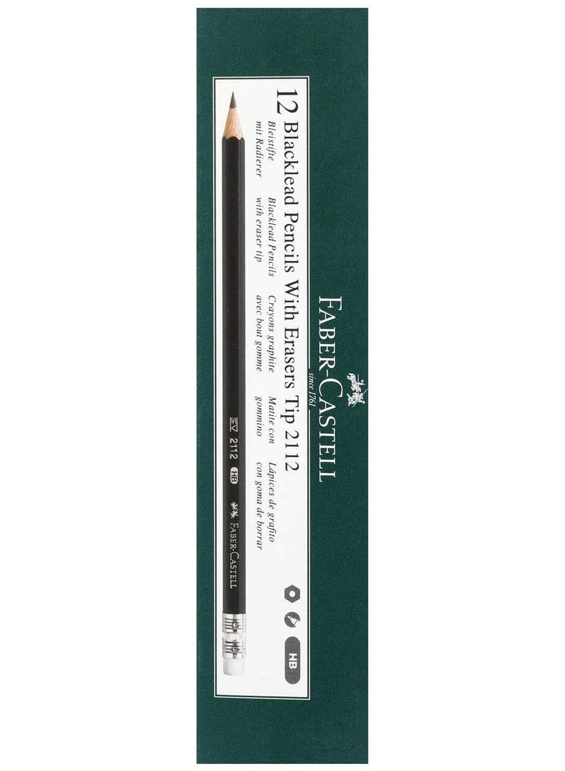 FABER-CASTELL Faber Cassell Pencils With Erasers 2112  - Pack of 12 Pencils 