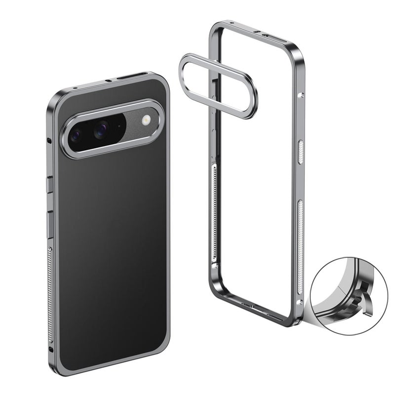 erorex For Google Pixel 10 / 10 Pro Metal Frame Heat Dissipation Phone Case with Camera Guard Ring(Gray) - Image 1