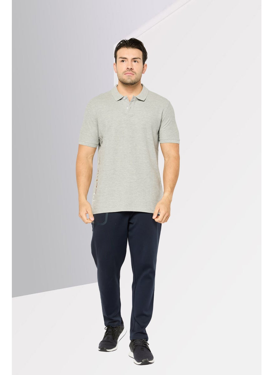 Plein Sport - Men Sportswear Fit Brand Logo Short Sleeves Outdoor Polo Shirt, Grey - Image 1