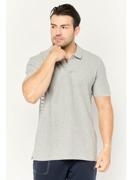 Men Sportswear Fit Brand Logo Short Sleeves Outdoor Polo Shirt, Grey