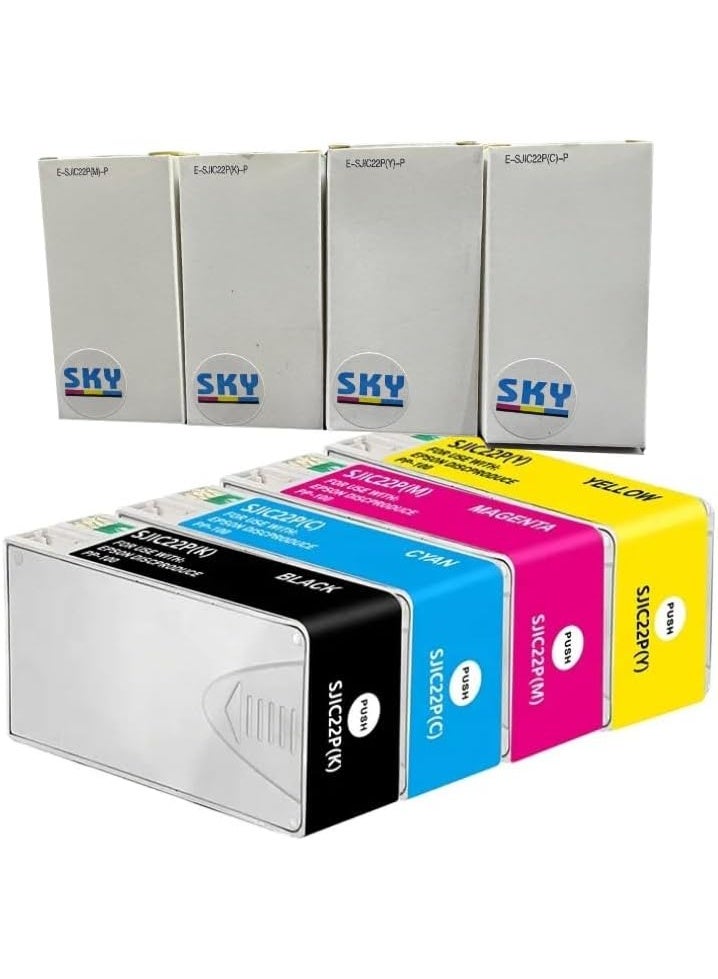 SKY SJIC22P (Pack of 4) Ink Cartridge with Latest Chips Cartridge Compatible with Color Works TM-C3500 TM-C3510 TM-C3520 C3500 C3510 C3520 Printer - Image 1