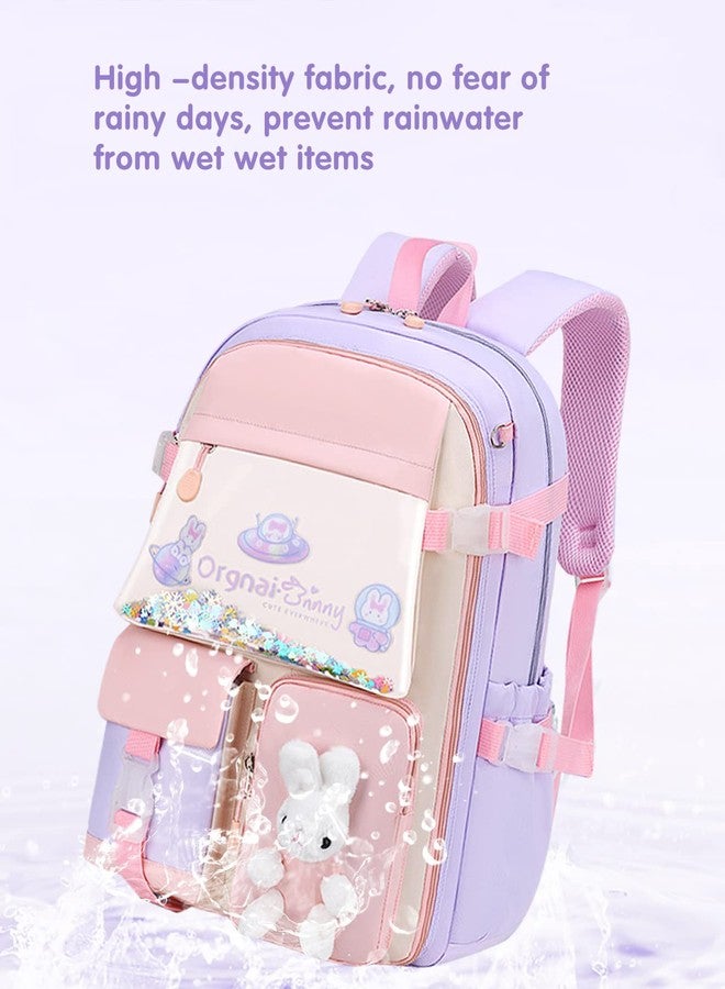MCWTH School Backpack for Girls, Lightweight Waterproof Cute Bunny School Bookbag for Teen Kids Students Elementary (Rabbit Purple) - Image 3