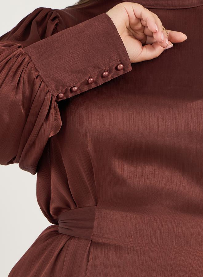 Styli Satin Bishop Sleeve Dress  - Image 3