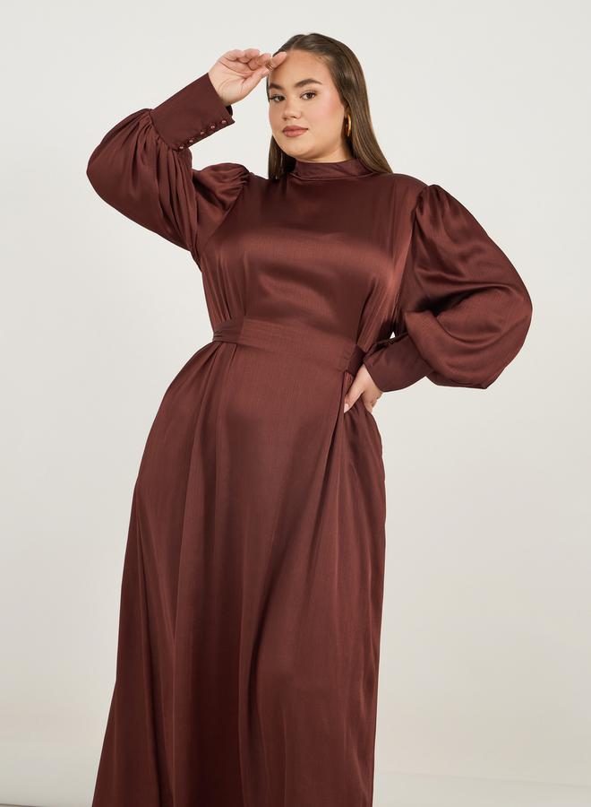 Styli Satin Bishop Sleeve Dress  - Image 5