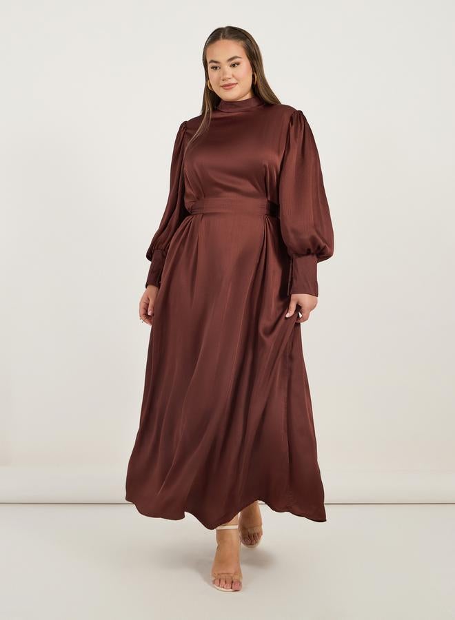 Styli Satin Bishop Sleeve Dress  - Image 4