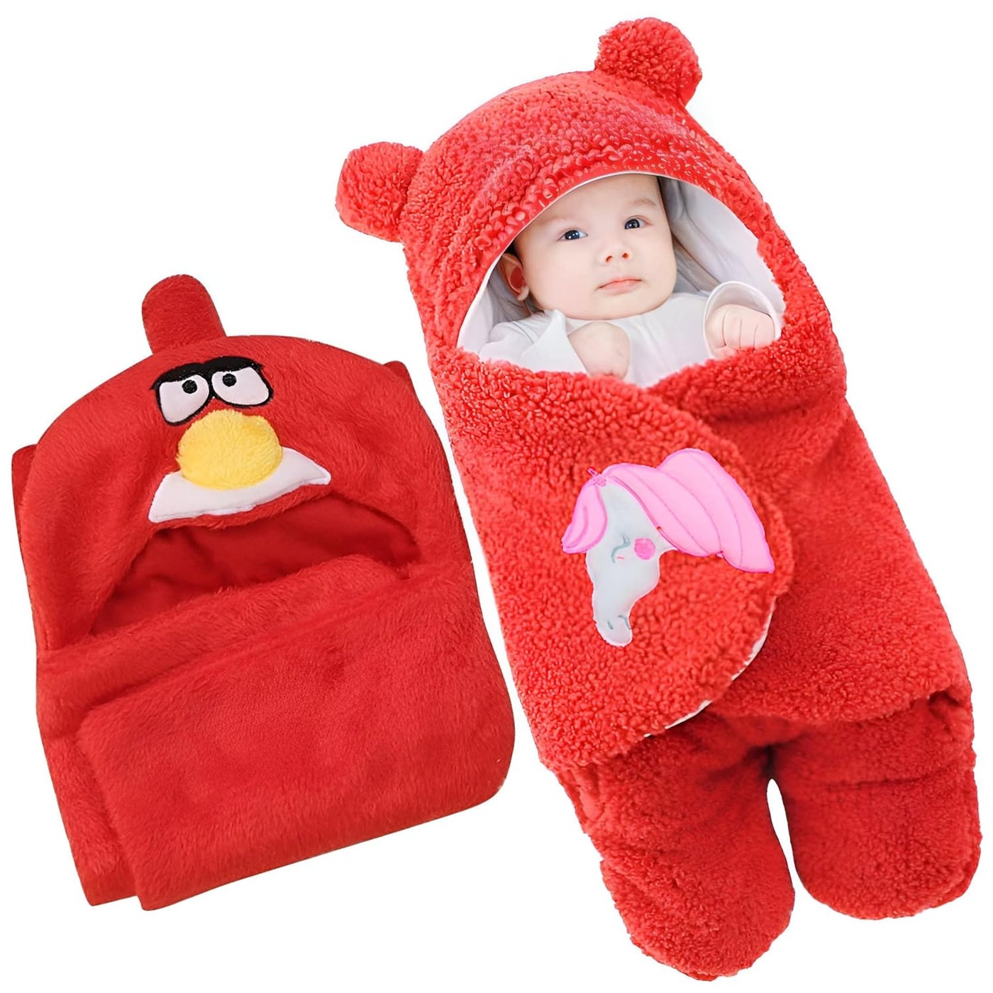 First Kick Baby Blankets New Born Combo Pack Of Hooded Wrapper Durable Fleece Polyester Sleeping Bag And Baby Bath Towel For 06 Months Baby Boys And Baby Girls Pack Of 2 Red Bird Casual Style