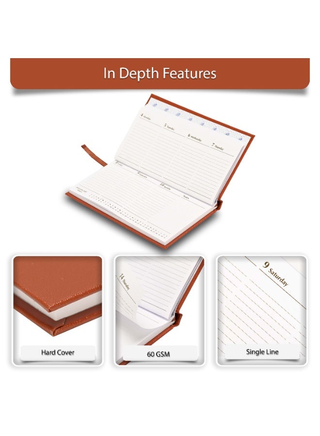 FIS 2027 Slim Diary, Slim Size 170x90mm, Hard Cover Vinyl Materials, 1 Week at a Glance, Landscape Format, 60gsm White Paper, Brown Cover - FSDI51E27BR - Image 5