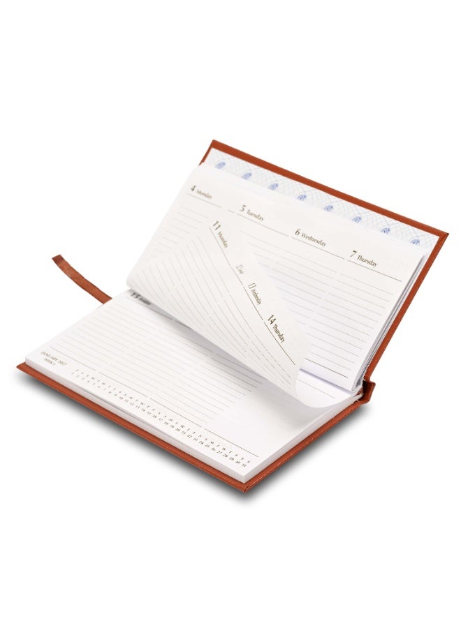FIS 2027 Slim Diary, Slim Size 170x90mm, Hard Cover Vinyl Materials, 1 Week at a Glance, Landscape Format, 60gsm White Paper, Brown Cover - FSDI51E27BR - Image 4