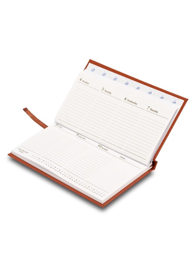 FIS 2027 Slim Diary, Slim Size 170x90mm, Hard Cover Vinyl Materials, 1 Week at a Glance, Landscape Format, 60gsm White Paper, Brown Cover - FSDI51E27BR - Image 2