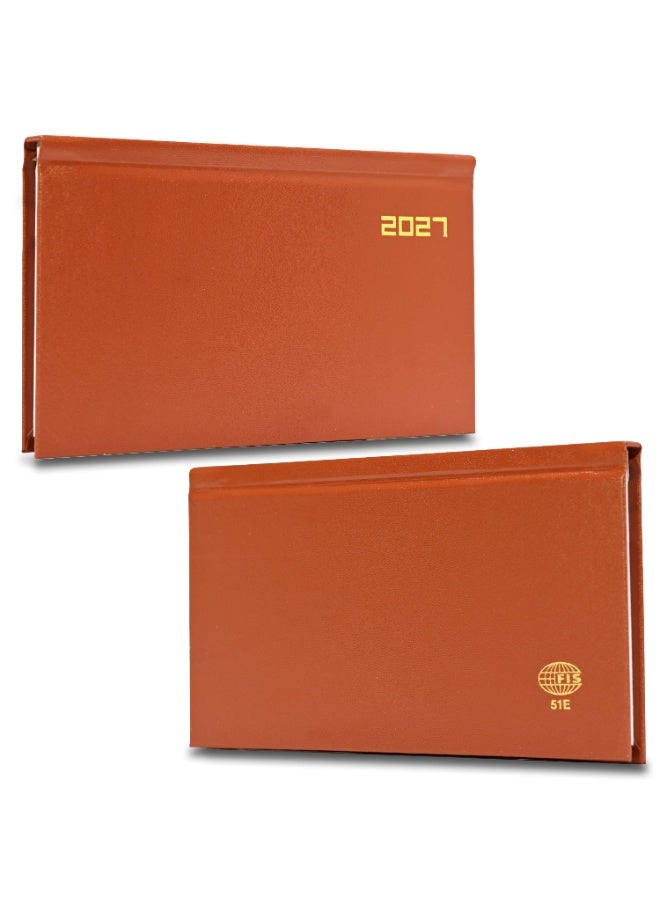 FIS 2027 Slim Diary, Slim Size 170x90mm, Hard Cover Vinyl Materials, 1 Week at a Glance, Landscape Format, 60gsm White Paper, Brown Cover - FSDI51E27BR - Image 3