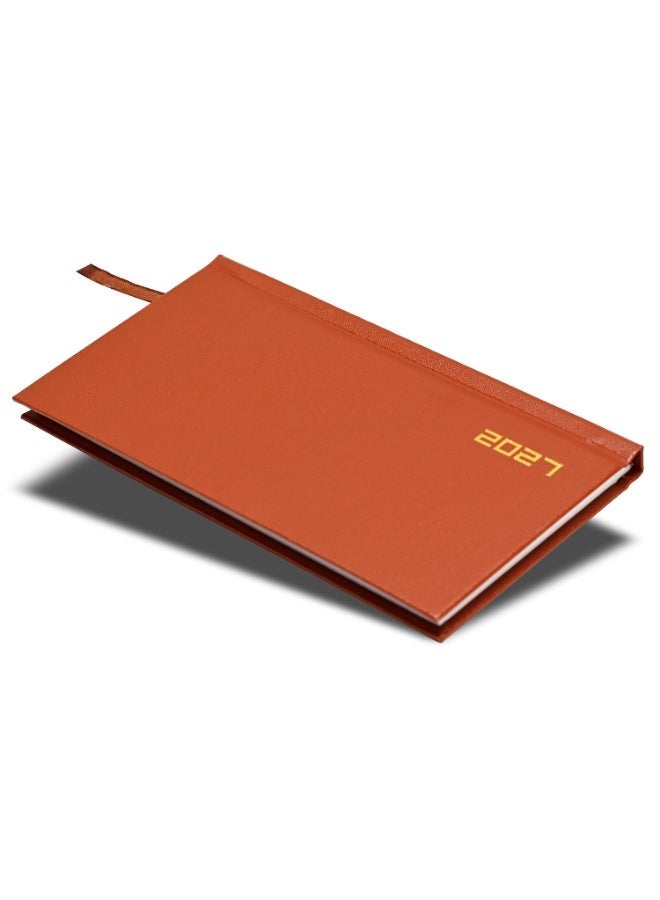 FIS 2027 Slim Diary, Slim Size 170x90mm, Hard Cover Vinyl Materials, 1 Week at a Glance, Landscape Format, 60gsm White Paper, Brown Cover - FSDI51E27BR - Image 1
