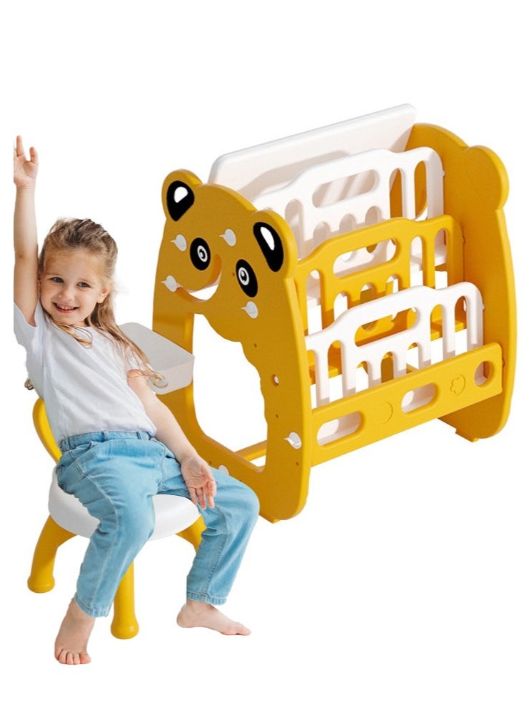 XiuWoo - Desk and Chair Set,3-in-1 Multifunctional Children's Kids Home Student tudent Bookcase Organizer with Study Table Shelf and Stool for Bedroom Study Room - Image 1