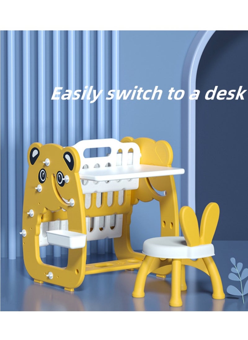 XiuWoo - Desk and Chair Set,3-in-1 Multifunctional Children's Kids Home Student tudent Bookcase Organizer with Study Table Shelf and Stool for Bedroom Study Room - Image 1
