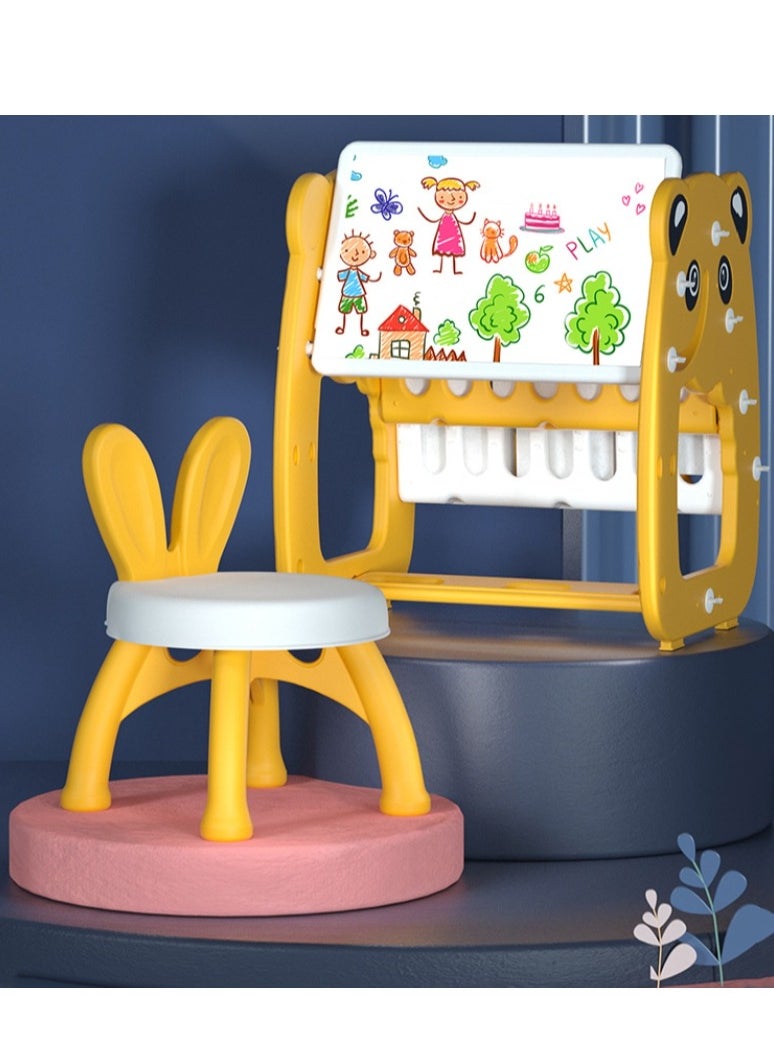 XiuWoo - Desk and Chair Set,3-in-1 Multifunctional Children's Kids Home Student tudent Bookcase Organizer with Study Table Shelf and Stool for Bedroom Study Room - Image 1